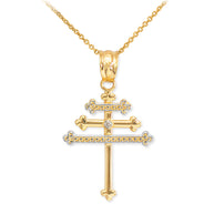 Gold Diamond Maronite Aramaic Cross Necklace (Available in Yellow/Rose/White Gold)