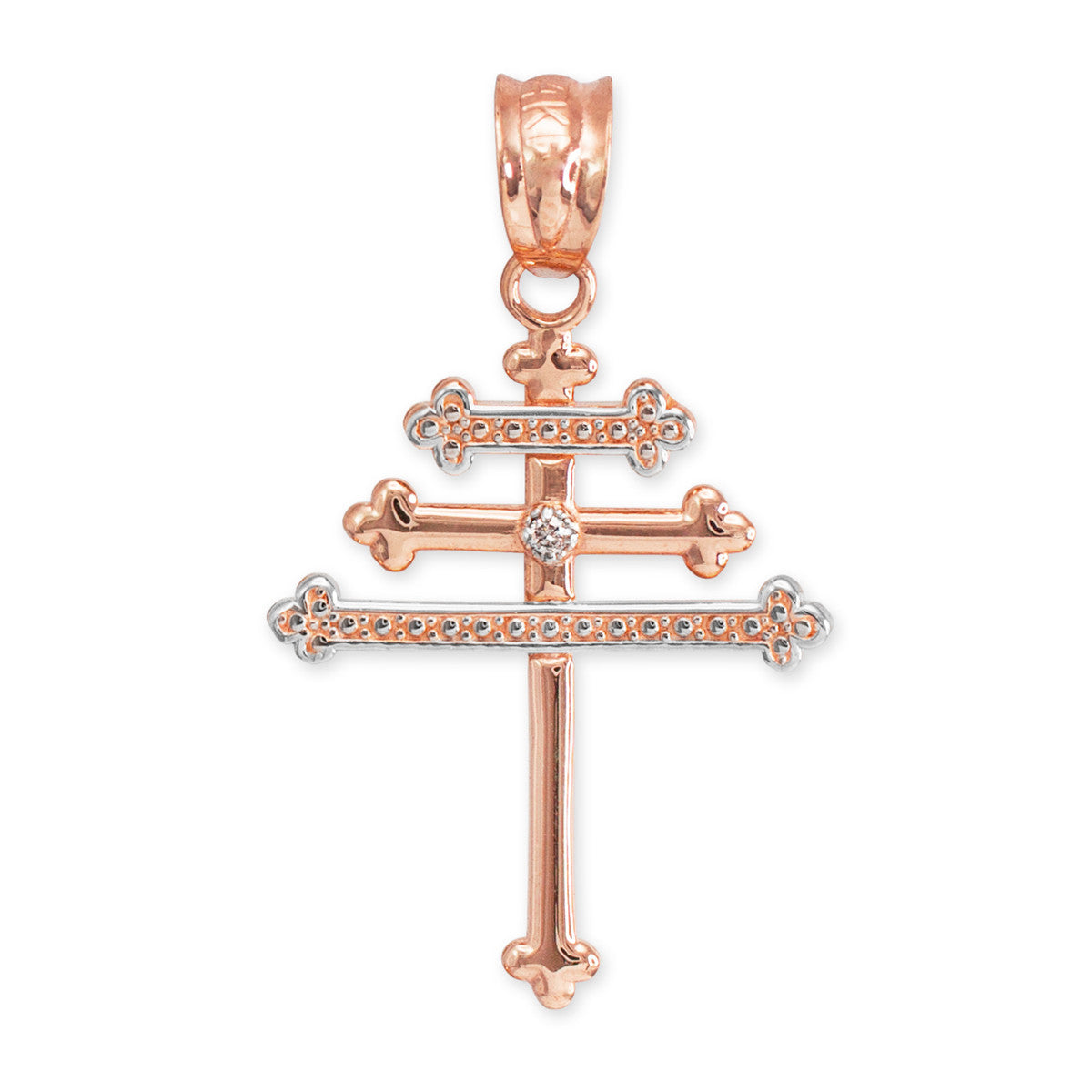 Gold Diamond Maronite Aramaic Cross Necklace (Available in Yellow/Rose/White Gold)