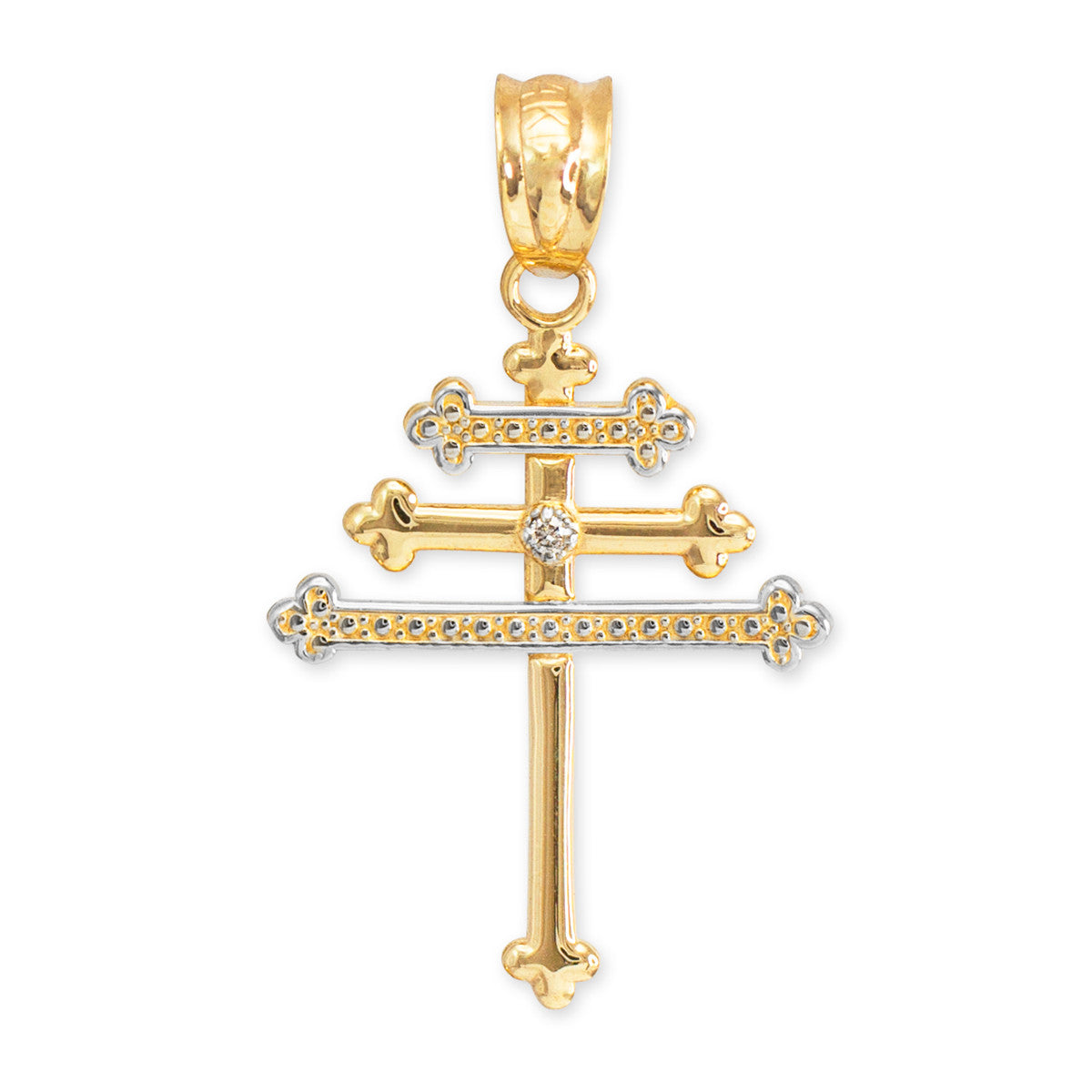 Gold Diamond Maronite Aramaic Cross Necklace (Available in Yellow/Rose/White Gold)