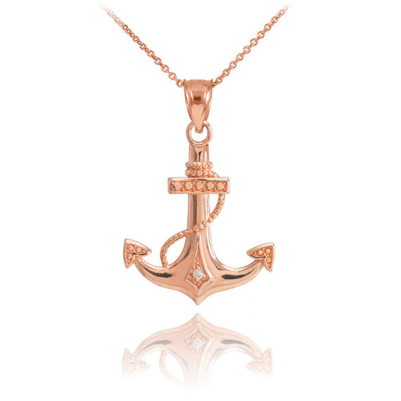 Solid Gold Anchor Diamond Pendant Necklace(Available In Yellow/Rose/White Gold)