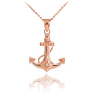 Solid Gold Anchor Diamond Pendant Necklace(Available In Yellow/Rose/White Gold)