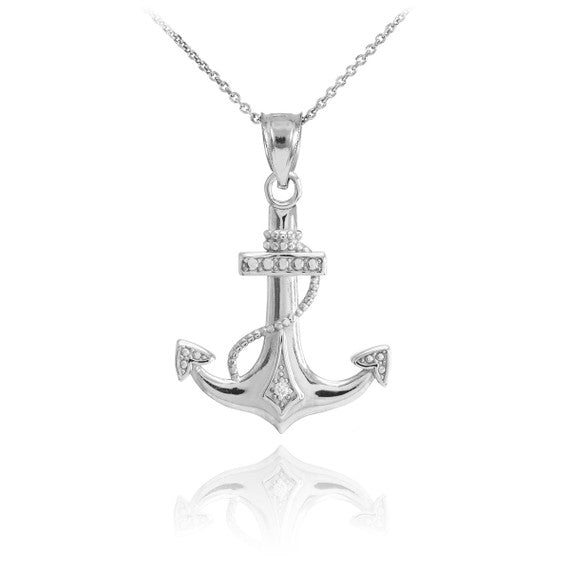 Solid Gold Anchor Diamond Pendant Necklace(Available In Yellow/Rose/White Gold)