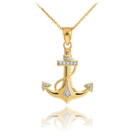 Solid Gold Anchor Diamond Pendant Necklace(Available In Yellow/Rose/White Gold)
