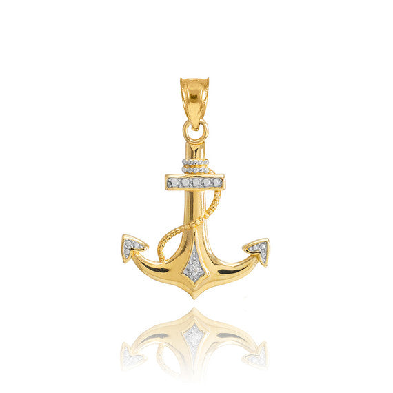 Solid Gold Anchor Diamond Pendant Necklace(Available In Yellow/Rose/White Gold)