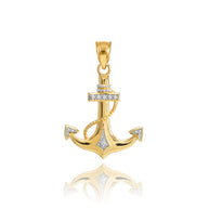 Solid Gold Anchor Diamond Pendant Necklace(Available In Yellow/Rose/White Gold)