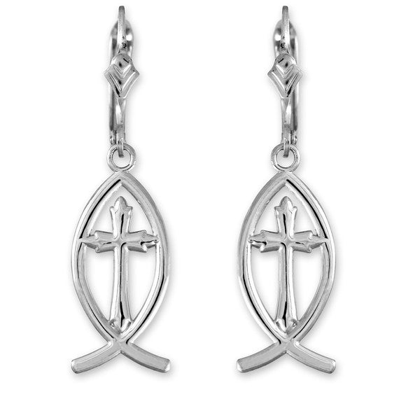 Gold Ichthus Cross Earrings(Available in Yellow/Rose/White Gold)