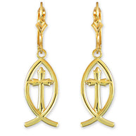 Gold Ichthus Cross Earrings(Available in Yellow/Rose/White Gold)