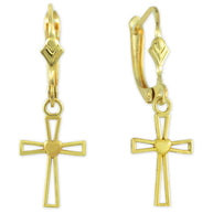 Gold Heart Cross Dangle Earrings