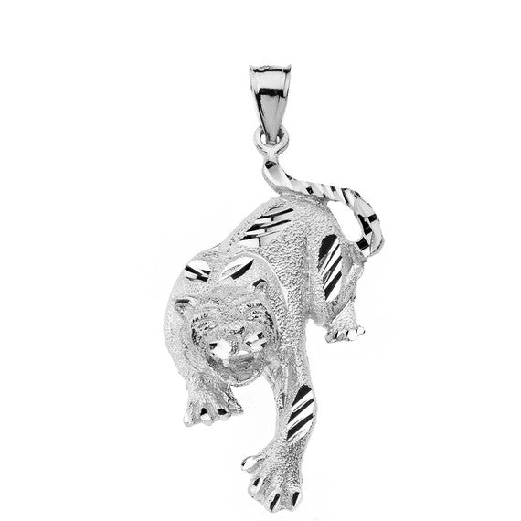 Sterling Silver Sparkle Cut Tiger Pendant Necklace