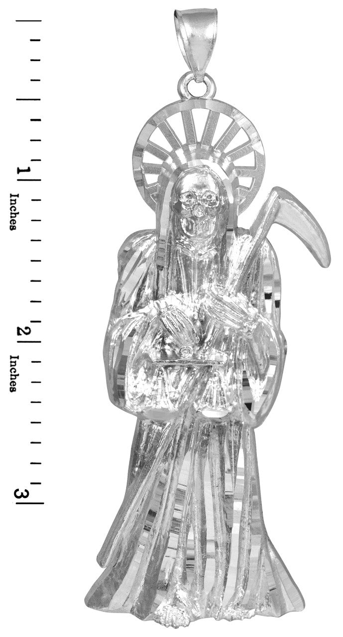 Silver Santa Muerte Grim Reaper Large Pendant