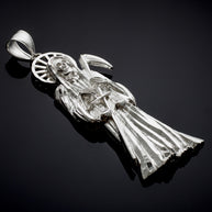 White Gold Santa Muerte (Grim Reaper) Pendant Large