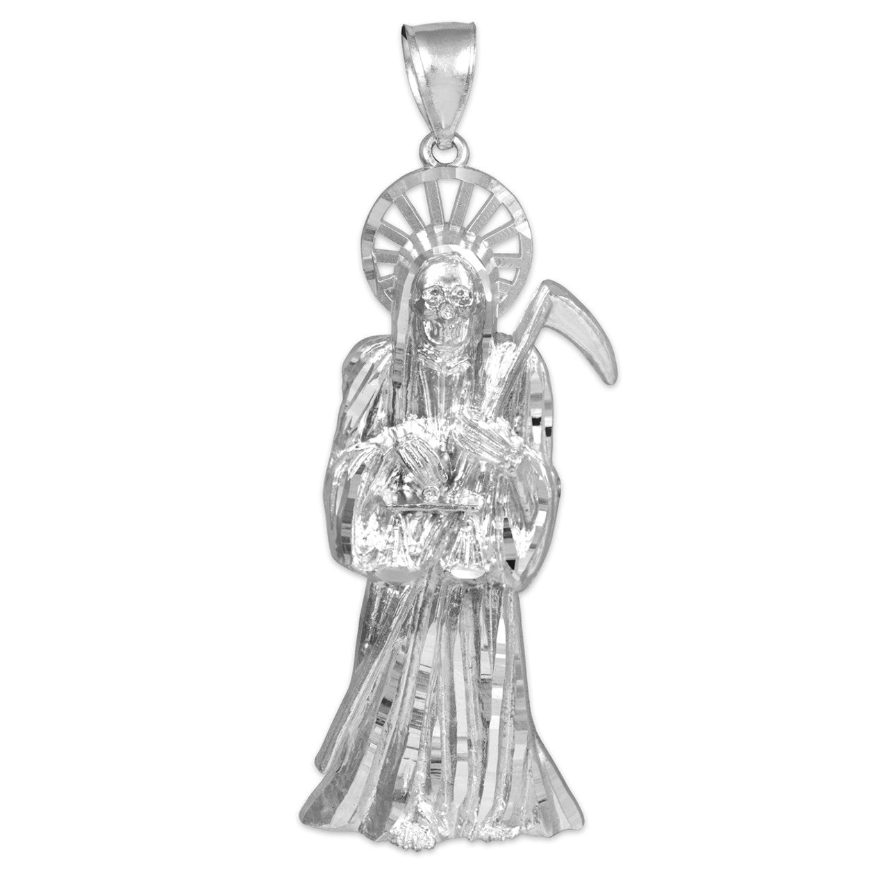 White Gold Santa Muerte (Grim Reaper) Pendant Large