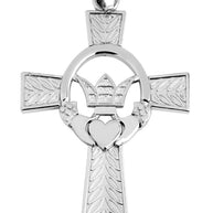 White Gold Claddagh Irish Cross Pendant Necklace
