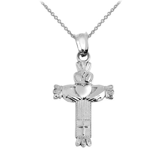 Solid Gold Claddagh Cross Pendant Necklace(Available in Yellow/White Gold)