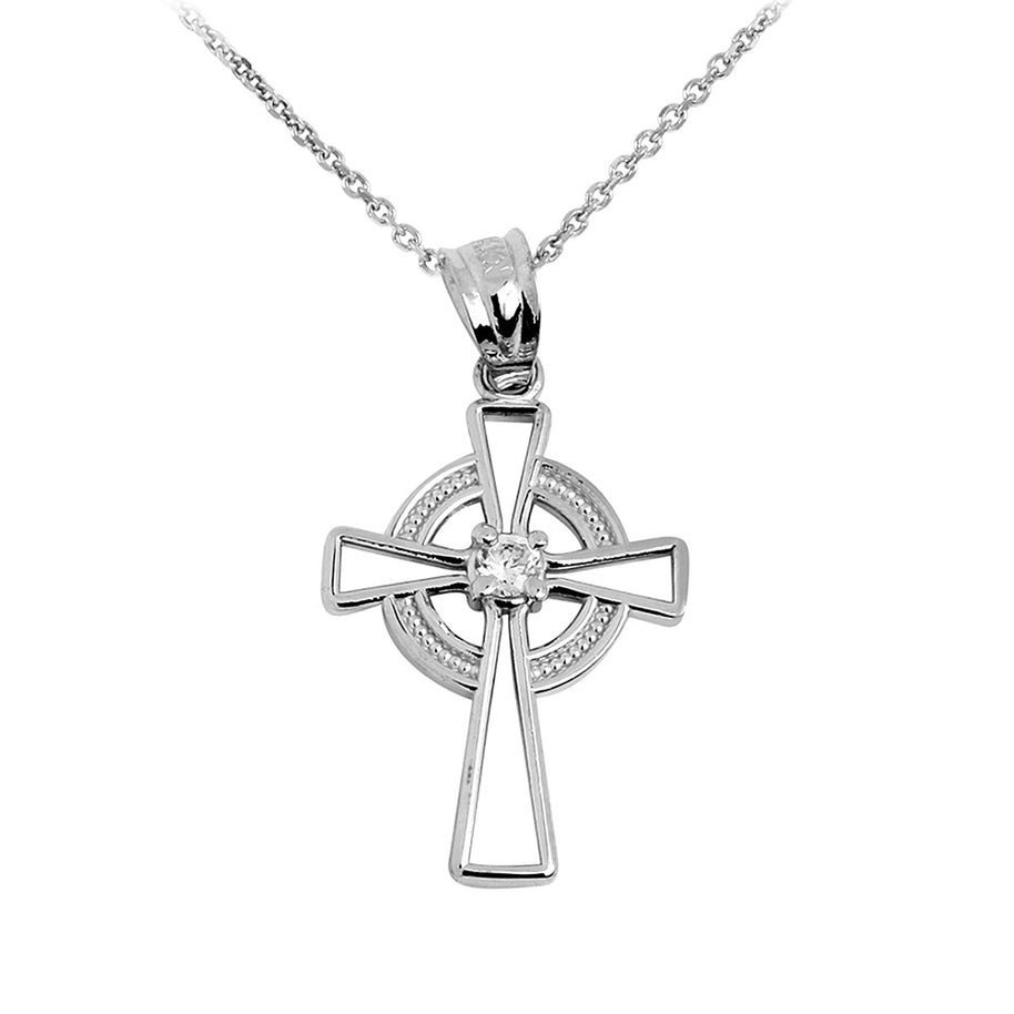 Silver Irish Celtic Cross Pendant Necklace