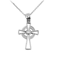 Silver Irish Celtic Cross Pendant Necklace