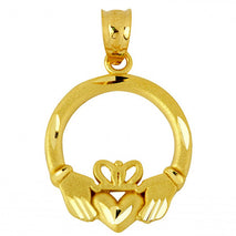Gold Diamond Cut Irish Celtic Claddagh Heart Crown Pendant Necklace