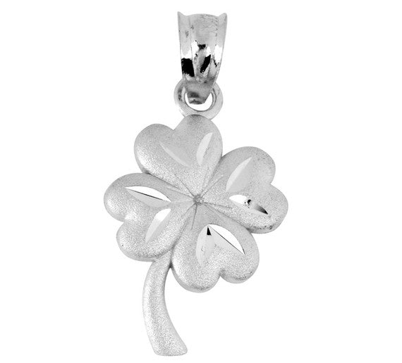 Gold Diamond Cut 4 Leaf Clover Lucky Pendant Necklace (Available in Yellow/White Gold)