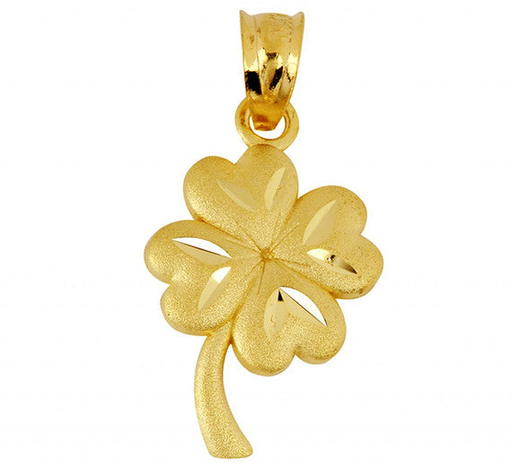 Gold Diamond Cut 4 Leaf Clover Lucky Pendant Necklace (Available in Yellow/White Gold)