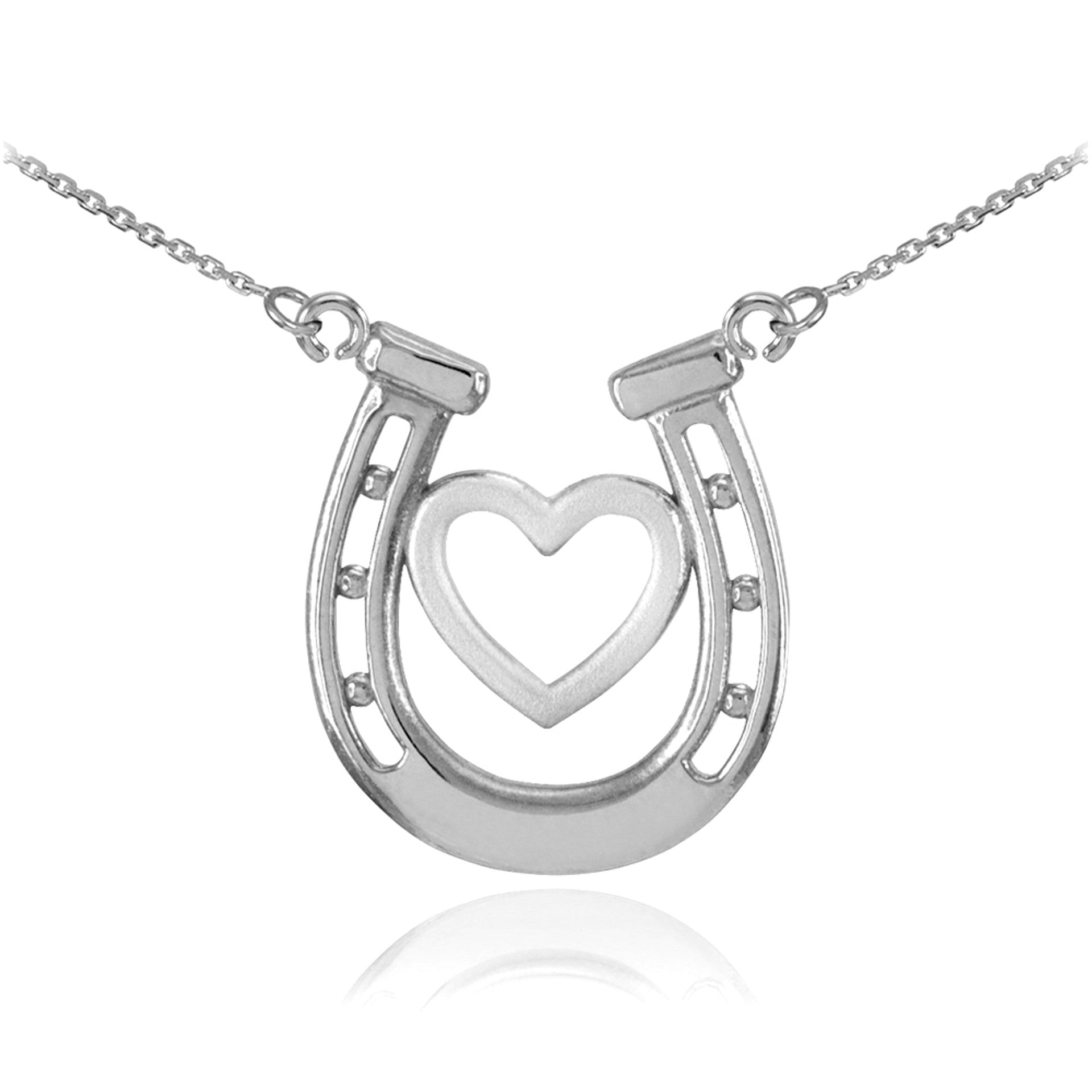925 Sterling Silver Lucky Charm Horseshoe with Heart Necklace
