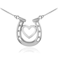925 Sterling Silver Lucky Charm Horseshoe with Heart Necklace