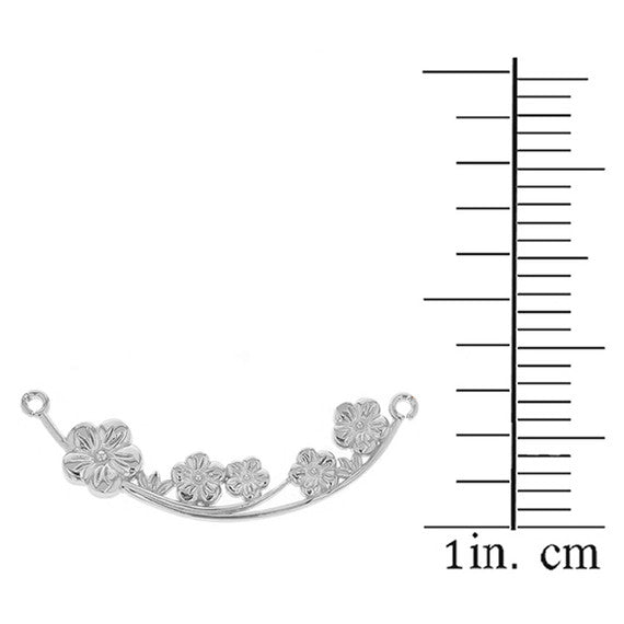 14K Solid Gold Flower Branch Plum Blossoms Sideways Pendant Necklace (Available in Yellow/Rose/White Gold)