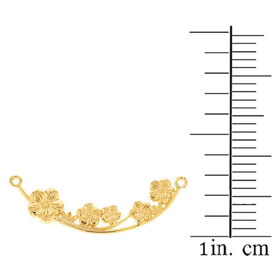 14K Solid Gold Flower Branch Plum Blossoms Sideways Pendant Necklace (Available in Yellow/Rose/White Gold)