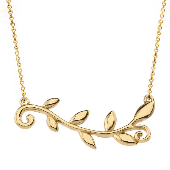 14k Solid Gold Olive Branch Horizontal Necklace(Available in Yellow/Rose/White Gold)