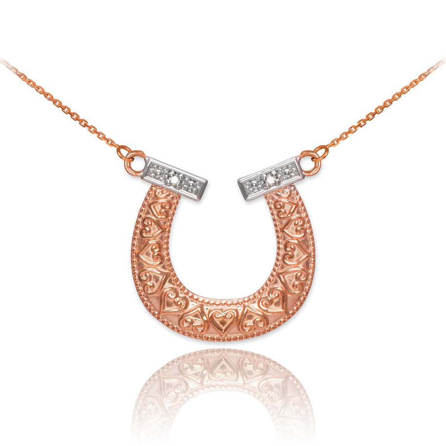 14k Two-Tone Gold Diamond Horseshoe Necklace(Available in Yellow/Rose/White Gold)