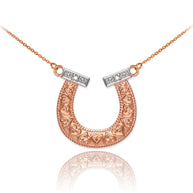 14k Two-Tone Gold Diamond Horseshoe Necklace(Available in Yellow/Rose/White Gold)