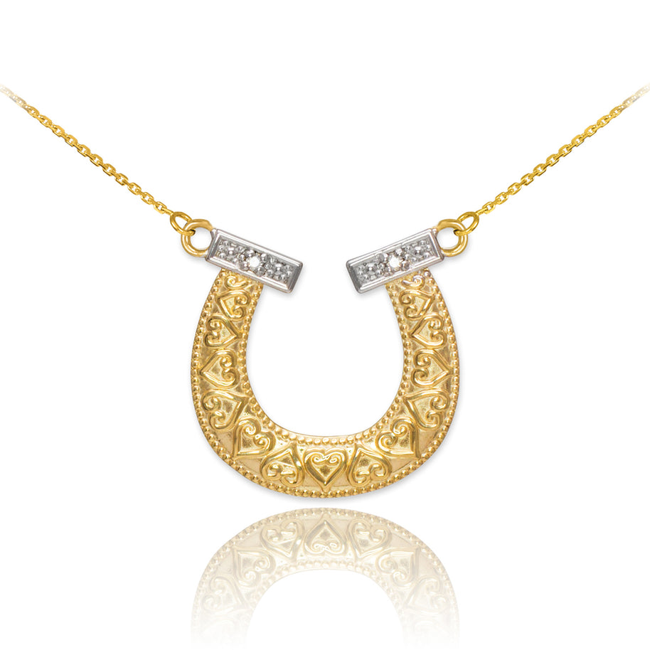 14k Two-Tone Gold Diamond Horseshoe Necklace(Available in Yellow/Rose/White Gold)