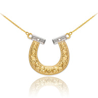 14k Two-Tone Gold Diamond Horseshoe Necklace(Available in Yellow/Rose/White Gold)