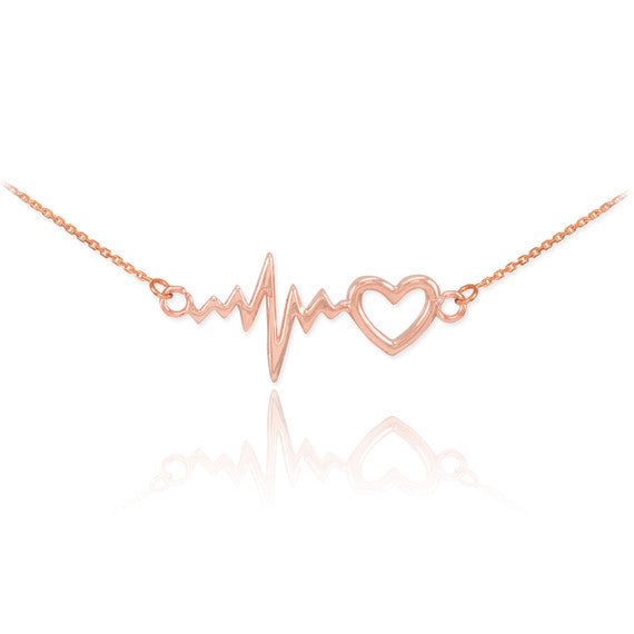 14K Gold Heartbeat Pulse EKG Pendant Necklace (Available In Yellow/Rose/White Gold)