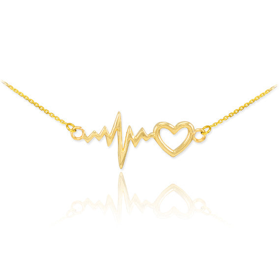 14K Gold Heartbeat Pulse EKG Pendant Necklace (Available In Yellow/Rose/White Gold)