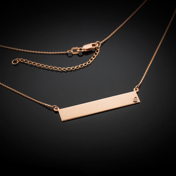 14k Gold Curved Bar Necklace with Diamonds (Available in Yellow, Rose and White) (Copy)