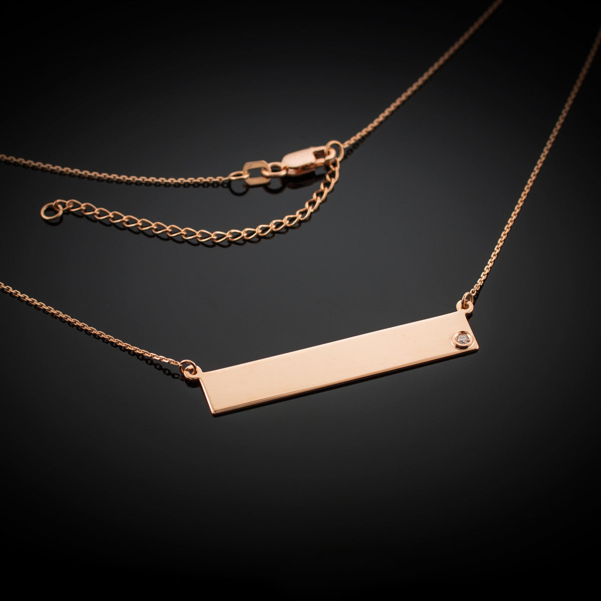 14k Gold Engravable Name Bar Necklace with Diamond (Available in Yellow/Rose/White Gold)