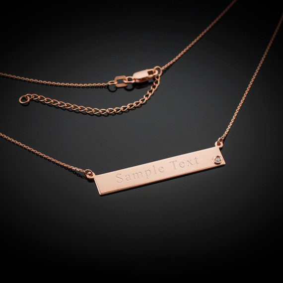 14k Gold Curved Bar Necklace with Diamonds (Available in Yellow, Rose and White) (Copy)