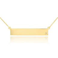 14k Gold Engravable Name Bar Necklace with Diamond (Available in Yellow/Rose/White Gold)