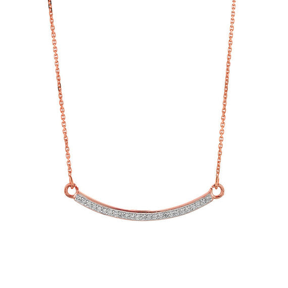 14k Gold Curved Bar Necklace with Diamonds (Available in Yellow, Rose and White)