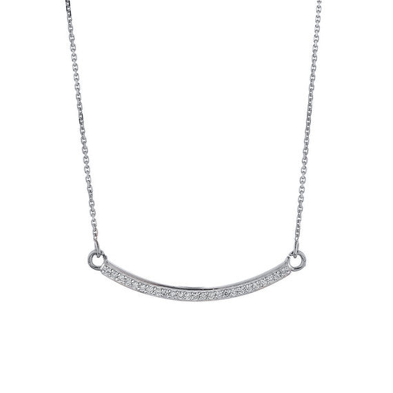 14k Gold Curved Bar Necklace with Diamonds (Available in Yellow, Rose and White)