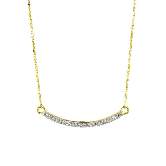 14k Gold Curved Bar Necklace with Diamonds (Available in Yellow, Rose and White)