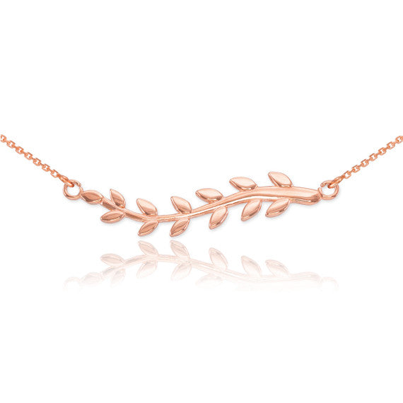 14K Gold Olive Branch Necklace(Available In Yellow/Rose/White Gold)