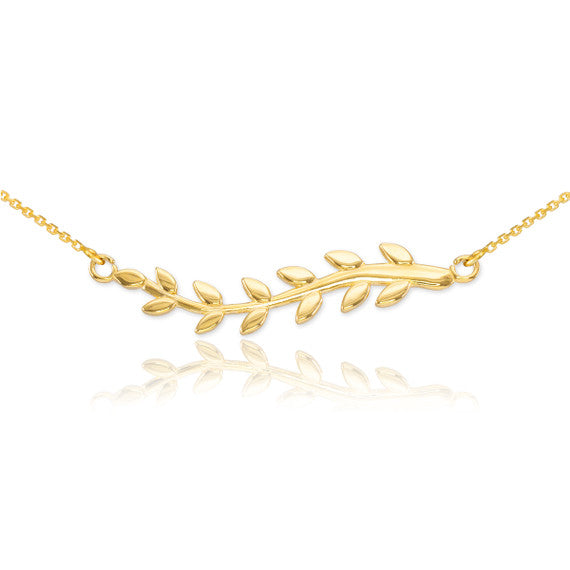 14K Gold Olive Branch Necklace(Available In Yellow/Rose/White Gold)