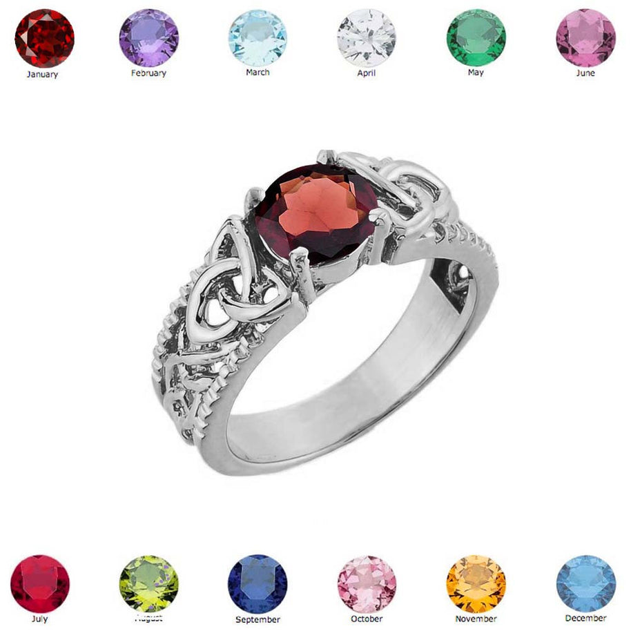 .925 Sterling Silver Personalized Birthstone Irish Celtic Trinity Knot Band Ring