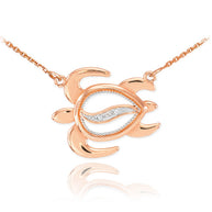 14k Yellow Gold Diamond Sea Turtle Necklace(Available in Yellow/Rose/White)