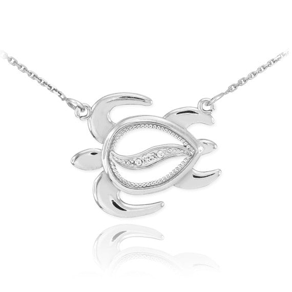 925 Sterling Silver CZ Sea Turtle Necklace