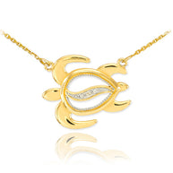 14k Yellow Gold Diamond Sea Turtle Necklace(Available in Yellow/Rose/White)