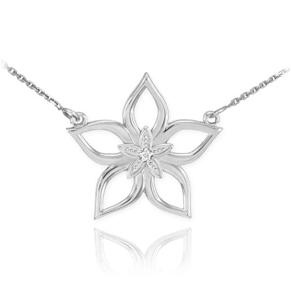 .925 Sterling Silver Cubic Zirconia Star Flower Necklace
