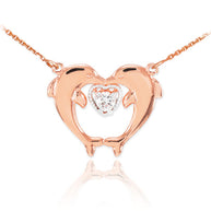 14k Gold Two Dolphins CZ Necklace (Available in Yellow Gold/Rose Gold/White Gold)