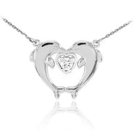 14k Gold Two Dolphins CZ Necklace (Available in Yellow Gold/Rose Gold/White Gold)